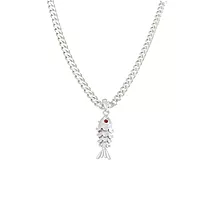 Sterling Silver Chain With Fish Pendant Modern Style For Men