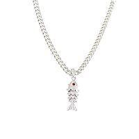 Sterling Silver Chain With Fish Pendant Modern Style For Men