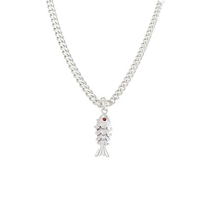 Sterling Silver Chain With Fish Pendant Modern Style For Men Sterling Silver Chain With Fish Pendant Modern Style For Men