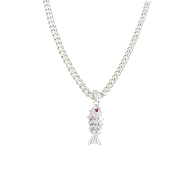Sterling Silver Chain With Fish Pendant Modern Style For Men