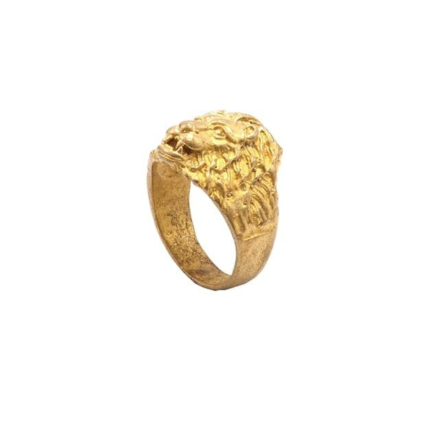 Gold Plated Metal Lion Ring, Mothiram For Men