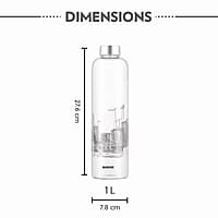 Borosil Artisan Series Roma 1000 ml Narrow Mouth Glass Bottle with Metal Lid | 100% Borosilicate, Fridge Safe, Leakproof, Easy to Carry | Store Water, Lassi, Juice, Smoothies | Dishwasher Safe