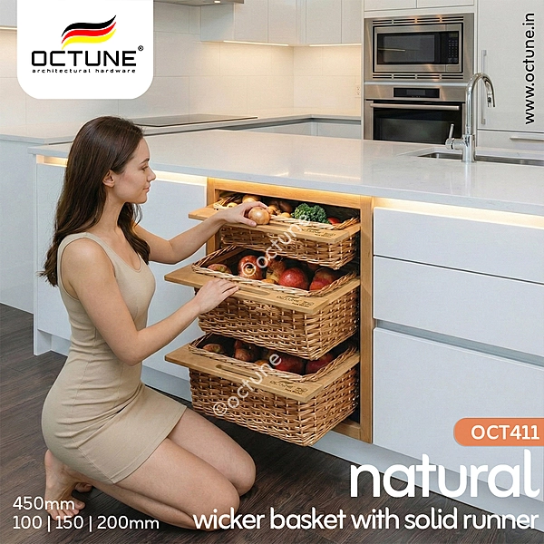 Octune Natural Wicker Basket With Solid Runner