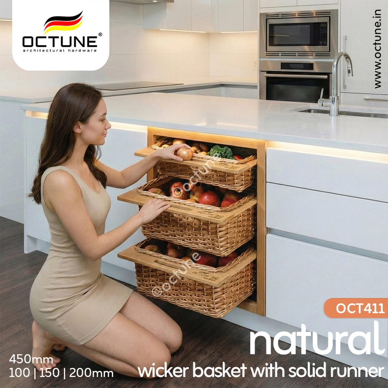 Octune Natural Wicker Basket With Solid Runner