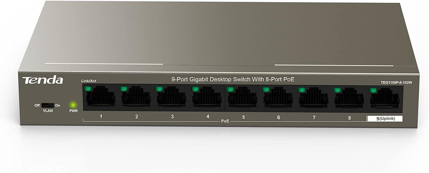 Tenda TEG1109P-8-102W 9-Port Gigabit Desktop Switch with 8-Port PoE