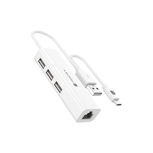 Portronics Mport 60 – USB-C to LAN Hub features 3 USB ports for seamless connectivity. Ideal for laptops, it ensures stable internet access and multiple device connections in one compact design.
