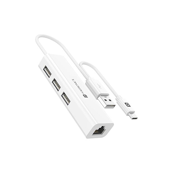 Portronics Mport 60 – USB-C to LAN Hub features 3 USB ports for seamless connectivity. Ideal for laptops, it ensures stable internet access and multiple device connections in one compact design.