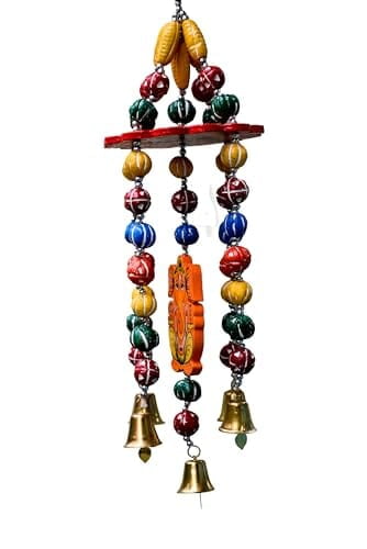 EELIKA Wooden Jhoomar handmade and handpainted Wind Chimes with hanging Lord Ganesha and bell for home and balcony (both indoor and outdoor) || positive energy || home decor