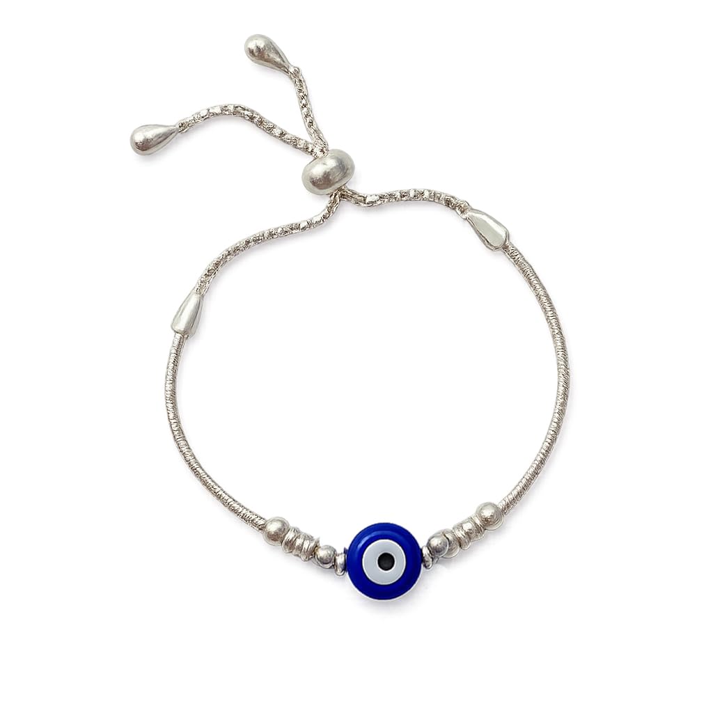 Sterling Silver Adjustable Evil Eye Bracelet for Girls and Women Free Size