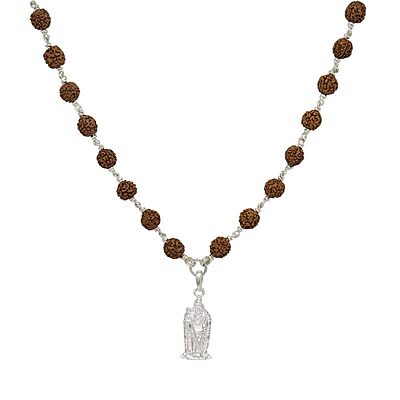 Silver Five Face Rudraksha Mala with Murugan Pendant