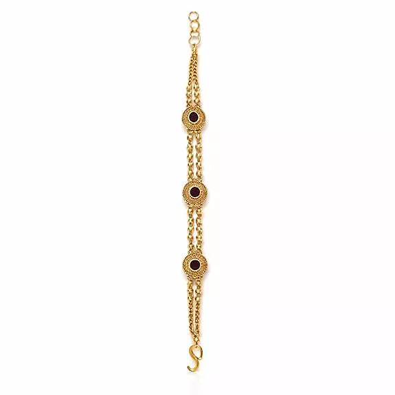 Impon Gold Plated Multi Stone Bracelet for Women | Triple Chain Design with Red Stones | Traditional Elegant Hand Chain