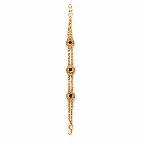 Impon Gold Plated Multi Stone Bracelet for Women | Triple Chain Design with Red Stones | Traditional Elegant Hand Chain