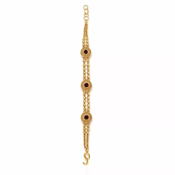 Impon Gold Plated Multi Stone Bracelet for Women | Triple Chain Design with Red Stones | Traditional Elegant Hand Chain