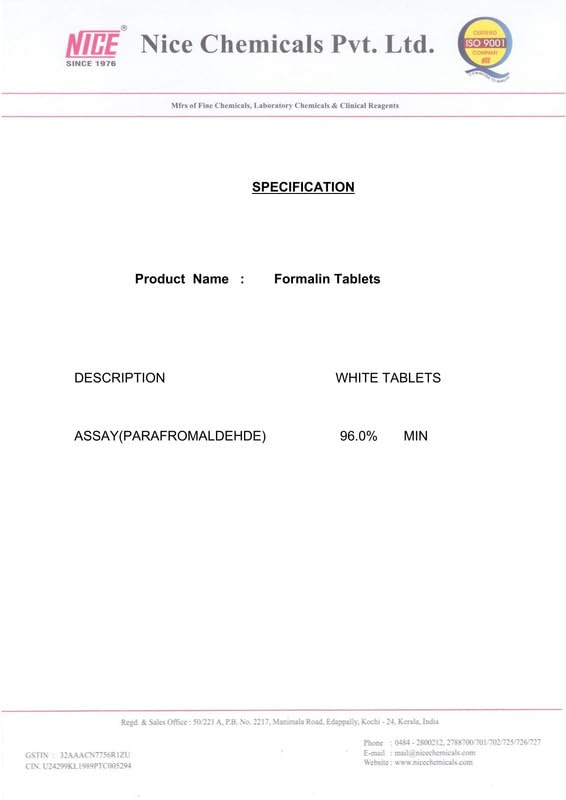 Formalin Tablets 50gm (Para Formaldehyde 96%) NICE