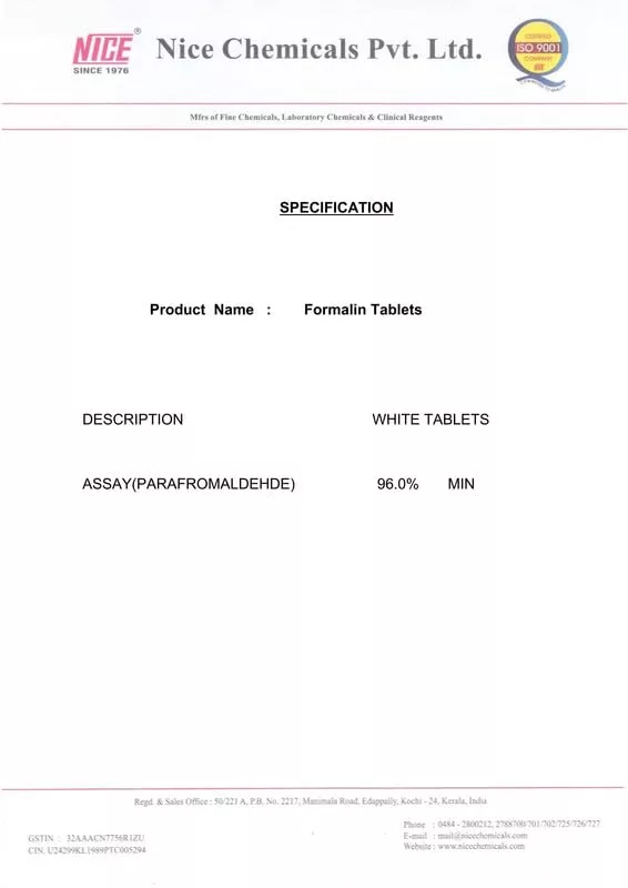 Formalin Tablets 50gm (Para Formaldehyde 96%) NICE