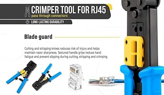 EZ RJ45 Crimping Tool with Round Cable Stripper Professional Pass Through Crimper for Cat5/Cat5e/Cat6/RJ11/RJ12 Connectors EZ RJ45 Crimping Tool with Round Cable Stripper Professional Pass Through Crimper for Cat5/Cat5e/Cat6/RJ11/RJ12 Connectors