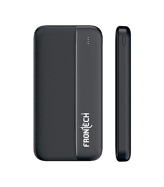 FRONTECH 10000mAh Power Bank – 10W Fast Charging | Dual USB Output | Type-C & Micro USB Input/Output | LED Indicators | Compact Pocket Design | Black