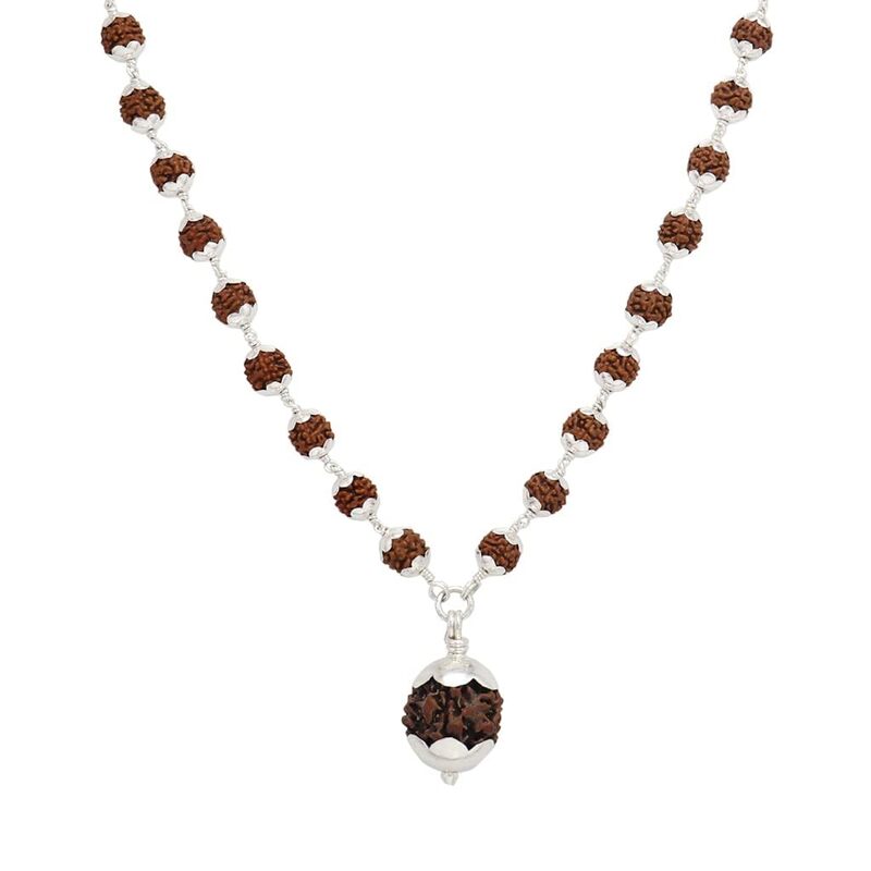 Silver tied Rudraksha Mala With Ruthratcham Pendant|With Certificate