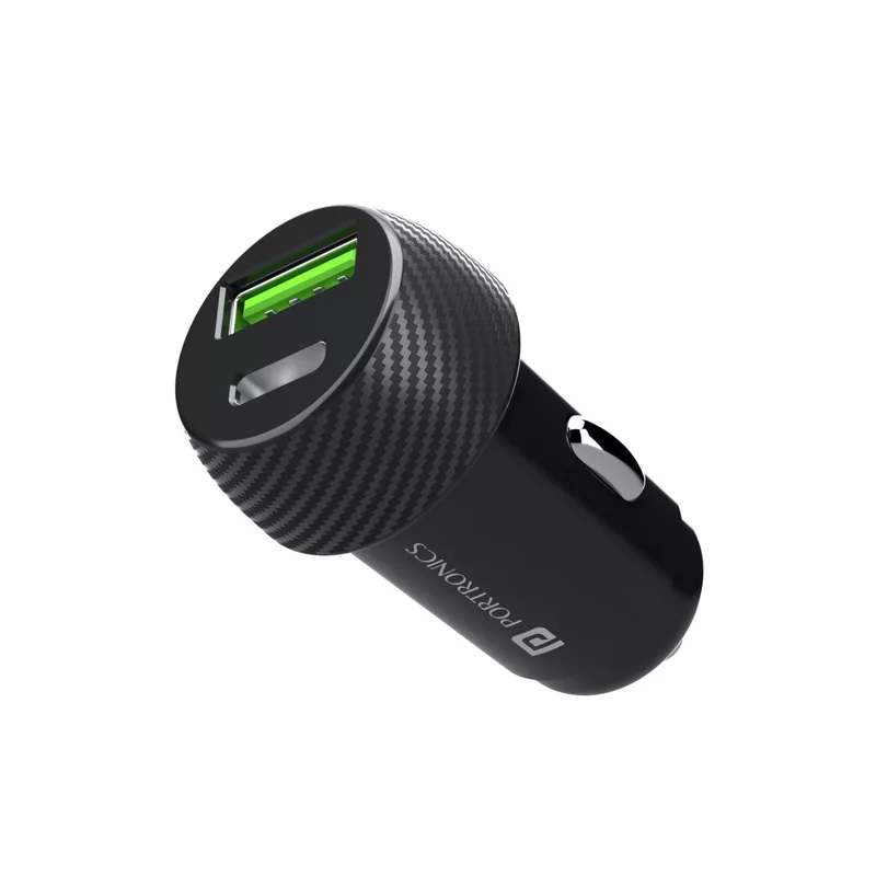 Portronics 20W Car Charger offers Type-C PD and USB ports for rapid charging. Compact, durable, and universally compatible for convenience.