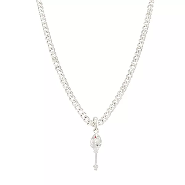 Sterling Silver (92.5%) Curb Chain with God Kartikeya Vel Pendant Lord Murugan Doller for Men