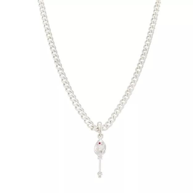 Sterling Silver (92.5%) Curb Chain with God Kartikeya Vel Pendant Lord Murugan Doller for Men