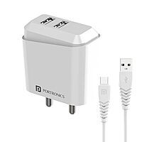 Portronics 10042 Adapto 12C Charger – 12W Single USB Port | Type-C Cable Included | White