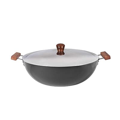 Wonderchef Ebony Aluminium Hard Anodized Deep Kadhai/Kadai with Lid - 30 cm, 6 Litre