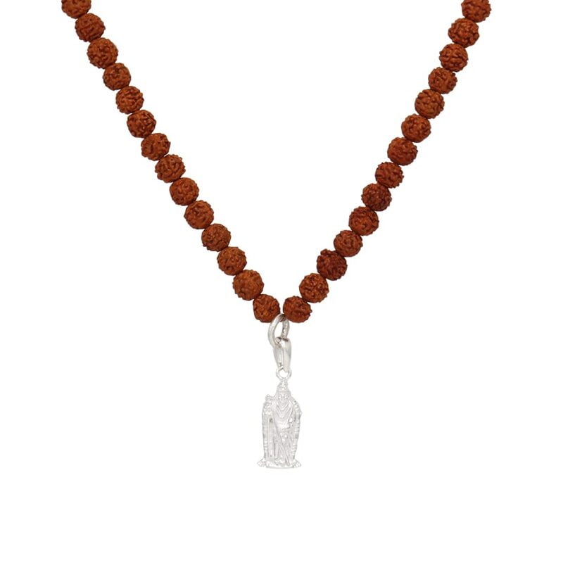 Rudraksha Mala With Sterling Silver Murugan Pendent/Dollar Rudraksha Mala With Sterling Silver Murugan Pendent/Dollar