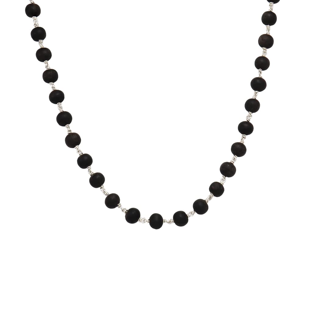 Silver Tied Wooden Beads Mala(Black)