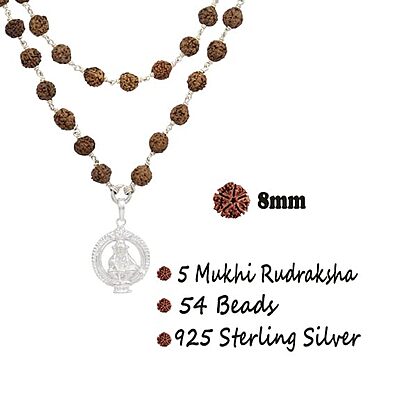 925 Silver Tied Rudraksha Mala Ruthratcham |Ayyappan Pendant Silver ,Certified 925 Silver Tied Rudraksha Mala Ruthratcham |Ayyappan Pendant Silver ,Certified