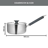 Borosil Cookfresh Tri-ply Stainless Steel Sauce Pan with Lid, Induction Friendly Tea Pan, 2.2 L, 18 cm Dia