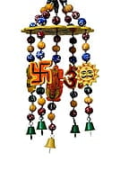 EELIKA Wooden Jhoomar handmade and handpainted Wind Chimes with beautiful symbols, beads and bells for home and balcony (both indoor and outdoor) || positive energy || home decor