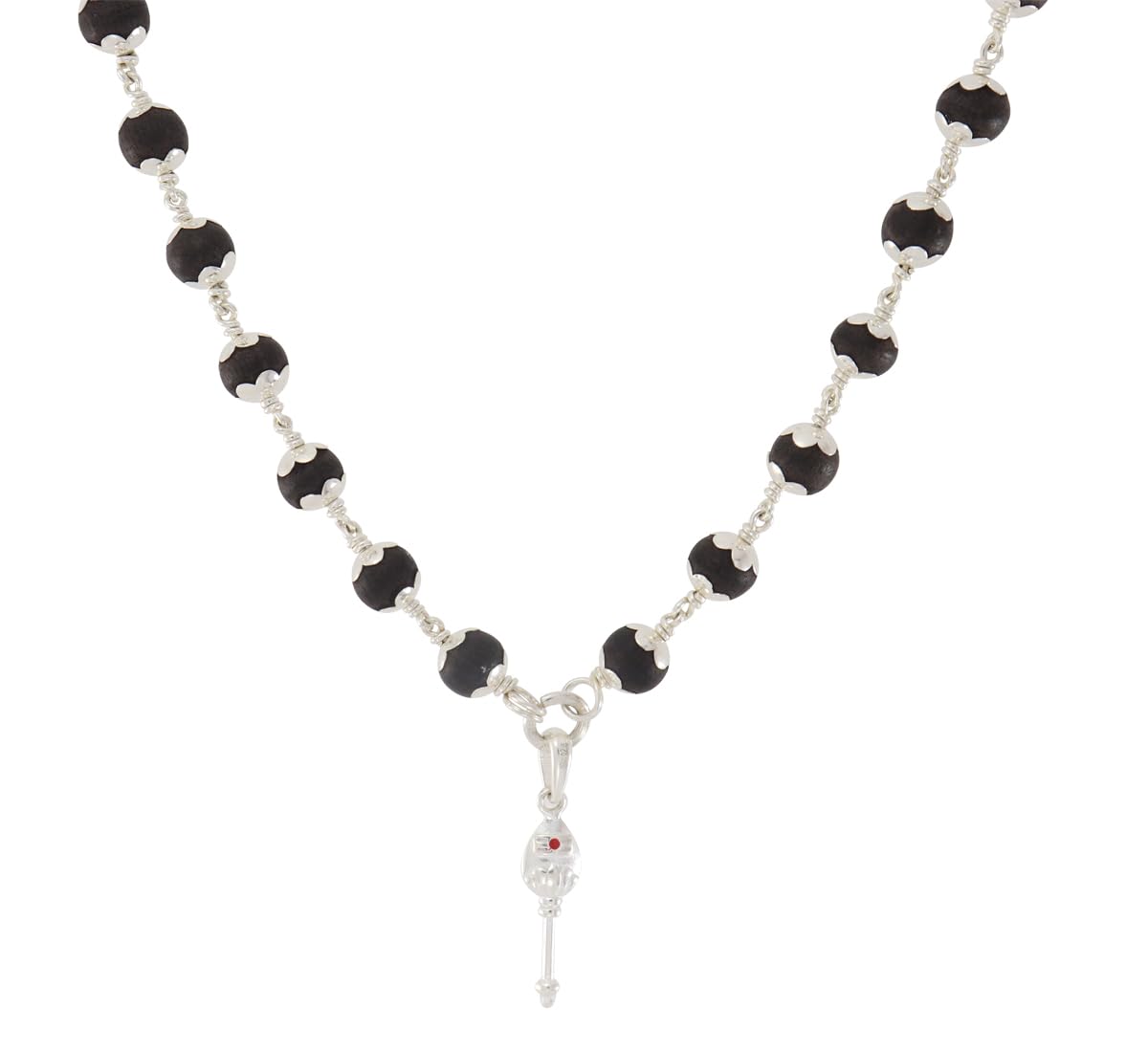 Karungali Mala with Silver Murugan, Vel & Tamil Om Pendant Spiritual Mala