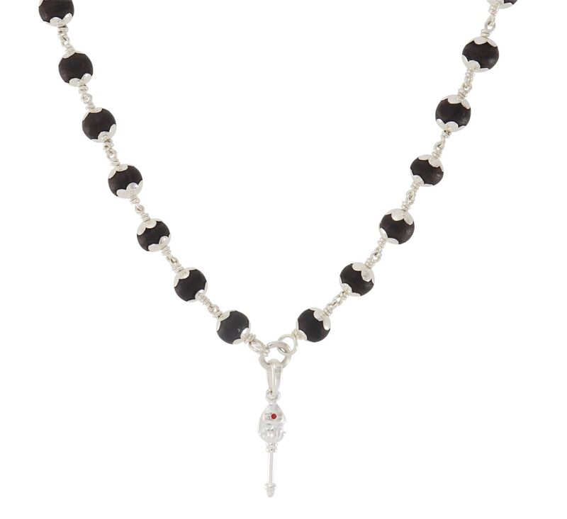 Karungali Mala with Silver Murugan, Vel & Tamil Om Pendant Spiritual Mala