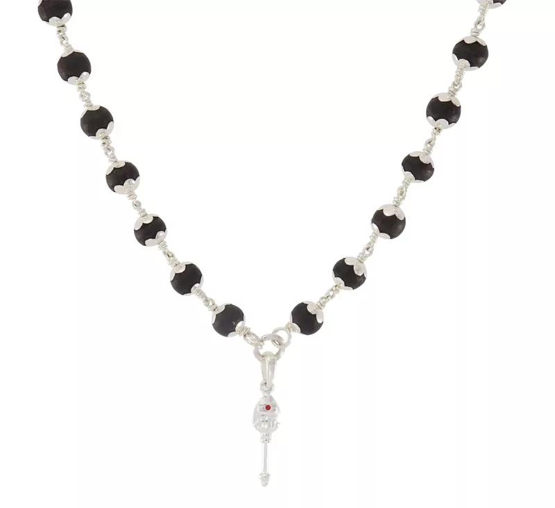 Karungali Mala with Silver Murugan, Vel & Tamil Om Pendant Spiritual Mala