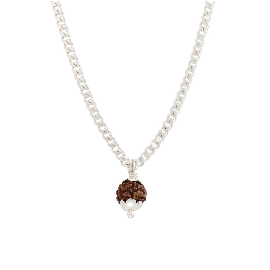 Sterling Silver Curb Chain with Velli Capped Rudraksha Pendant (92.5% clarity)