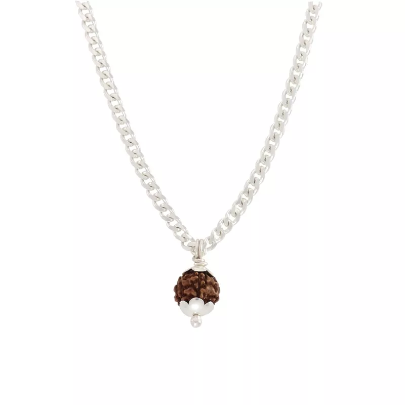 Sterling Silver Curb Chain with Velli Capped Rudraksha Pendant (92.5% clarity)