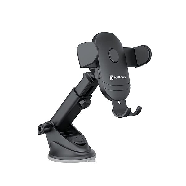 Portronics Clamp M2 – Car Holder, Suction Mount, Black. Secure your device with this sturdy holder. Easy to install, adjustable, and perfect for navigation. Keep your hands free while driving!