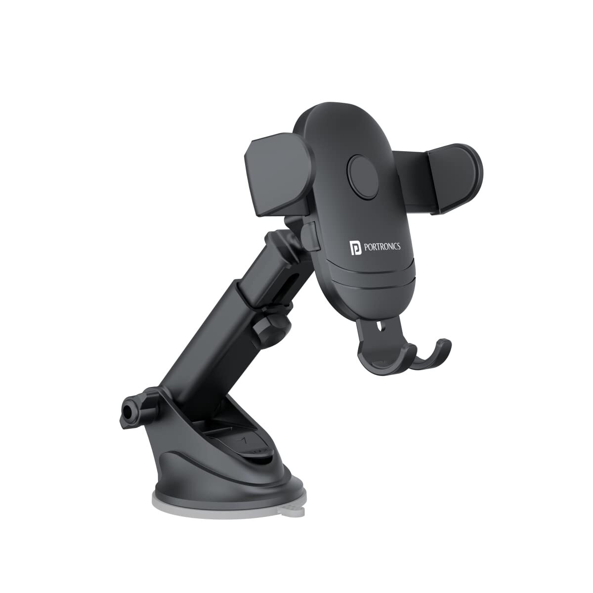 Portronics Clamp M2 – Car Holder, Suction Mount, Black. Secure your device with this sturdy holder. Easy to install, adjustable, and perfect for navigation. Keep your hands free while driving!