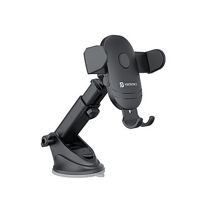Portronics Clamp M2 Car Mobile Holder – 360° Rotation | Black | 1 Year Warranty