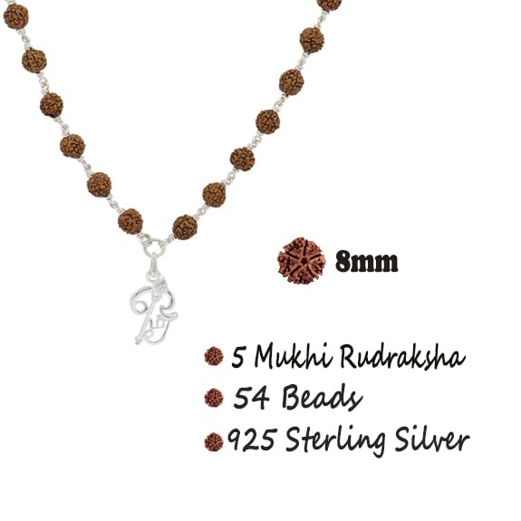 Original Rudraksha Mala in Silver with Om Pendant | Certified Original Rudraksha Mala in Silver with Om Pendant | Certified