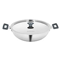 Borosil Cookfresh Tri-ply Stainless Steel Kadhai with Lid, Induction Friendly, 1.5 L, 20 cm Dia