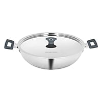 Borosil Cookfresh Tri-ply Stainless Steel Kadhai with Lid, Induction Friendly, 2.5 L, 24 cm Dia
