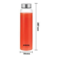 Borosil Crysto Glass Water Bottle, Water Bottle for Fridge, Wide Mouth, Silver Lid, Extreme Temperature Resistant, For Hot & Cold Water, Milk, Lassi, Juice, SS Lid, 1 L, Stylish & Transparent