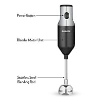 Borosil Masterblend Hand Blender, Electric Hand Blender, Single Speed Option, Stainless Steel Blades, For Whisking, Blending & Whipping, 250 W, Black