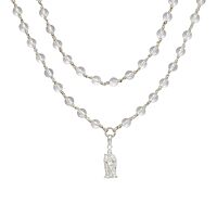 Silver Sphatika Mala with Murugan Pendant | Pure Crystal Beads