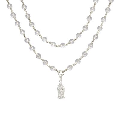 Silver Sphatika Mala with Murugan Pendant | Pure Crystal Beads Silver Sphatika Mala with Murugan Pendant | Pure Crystal Beads