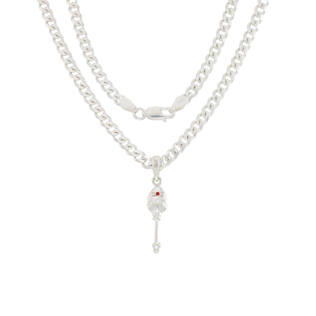 Sterling Silver (92.5%) Curb Chain with God Kartikeya Vel Pendant Lord Murugan Doller for Men