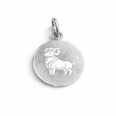 925 Sterling Silver Aries Zodiac Pendant for Men & Women | Horoscope Astrology Charm Necklace | Round Engraved Ram Design