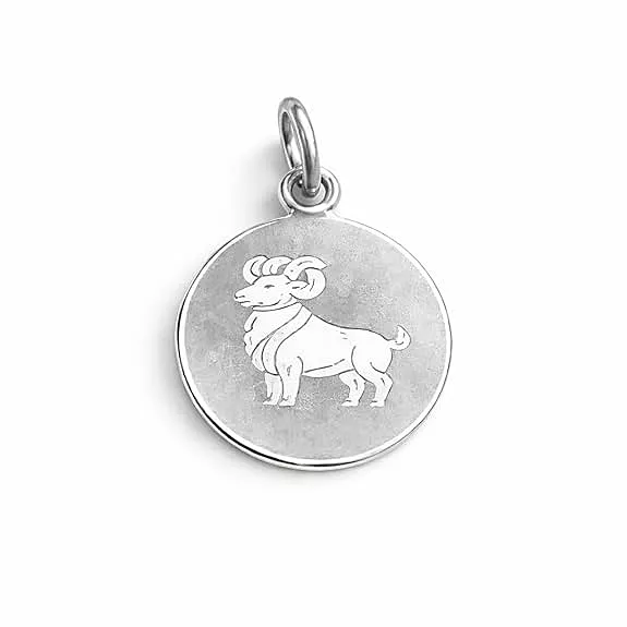 925 Sterling Silver Aries Zodiac Pendant for Men & Women | Horoscope Astrology Charm Necklace | Round Engraved Ram Design